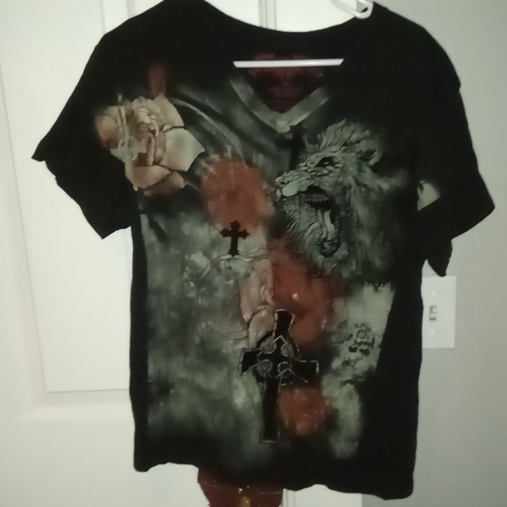 3/$10 💵 Royal Kingdom Size M men's v-neck tee. Velvet lion.